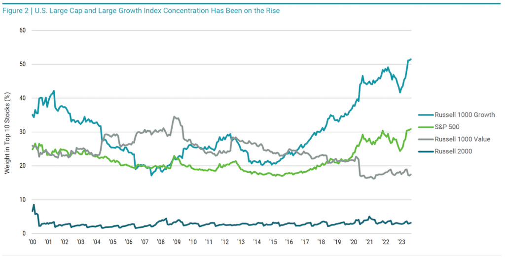 U.S. large cap and large growth index concentration has been on the rise